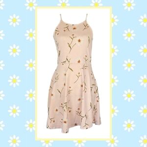 A-line Sleeveless Sundress with Daisy Floral Print, Pink, Size L (Snug Fit)